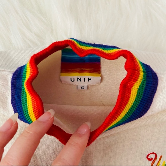 The most desired UNIF rainbow trim mock neck crop top knit sweater - Picture 3 of 5